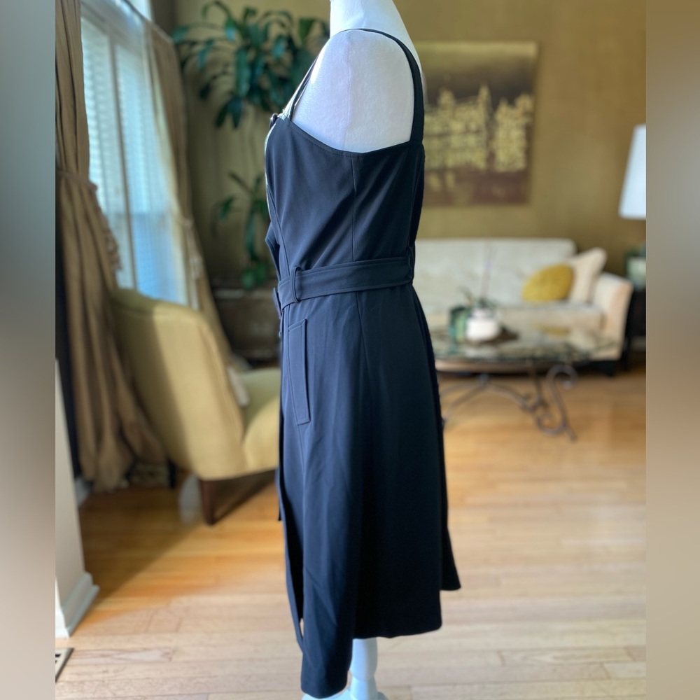 GRACIA Black Wrap Tie Waist Snap Button Sleeveless Trench Midi LBD large - Picture 4 of 15